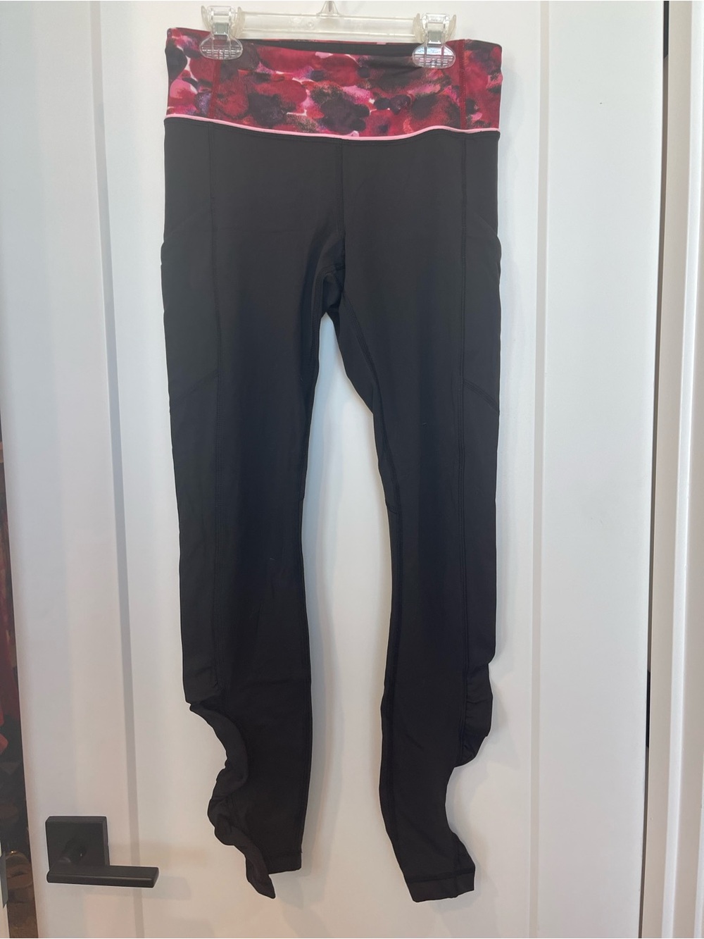 lululemon athletica Black Leggings with Pink Floral Waistband